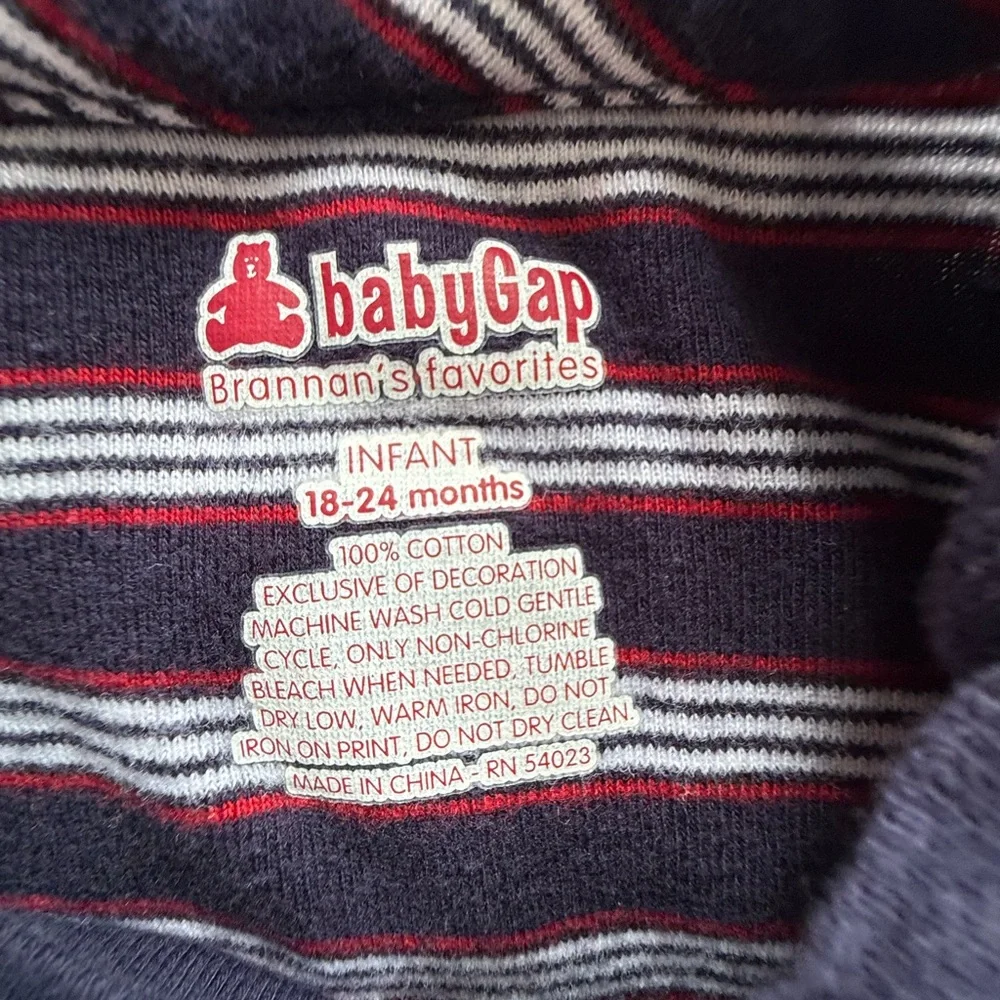 Gap Baby Boy Navy Blue, Red & White Striped Cotton Onesie Long Sleeve Tee